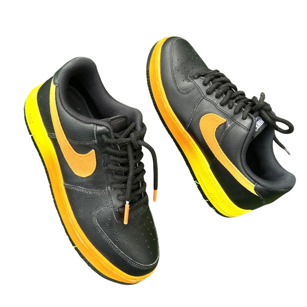 Nike Air Force 1 Low 07 LV8 Men's Leather Sneakers Size 9 Black Orange Peel